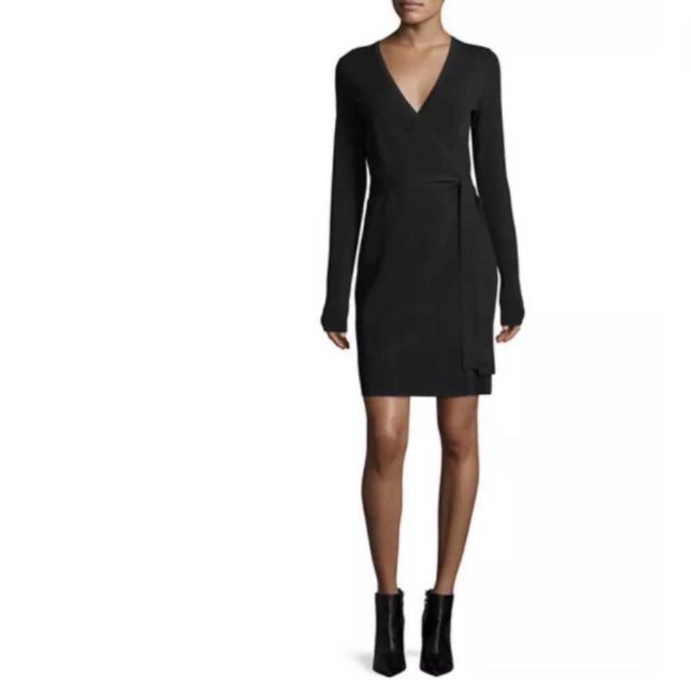 Diane Von Furstenberg Black Wrap Dress Draped Sz 0